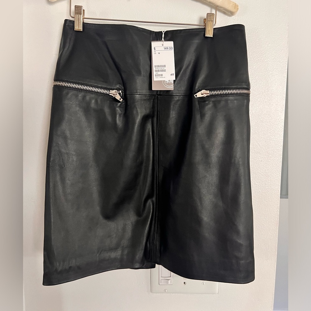 Never worn H&M Real Leather Black Short Skirt Size 12!